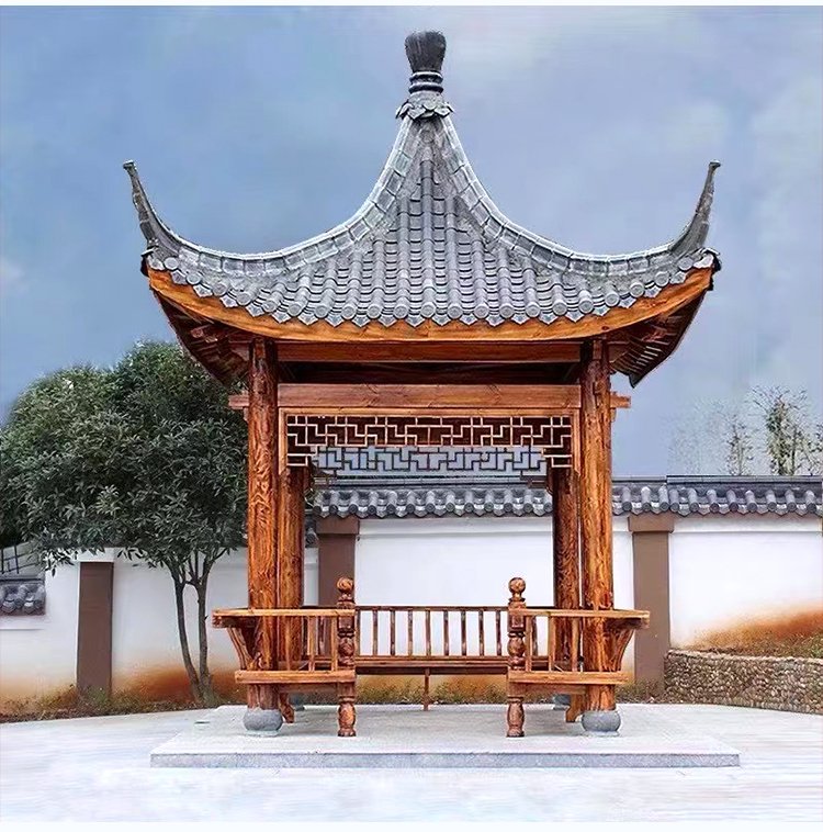 四角涼亭與防腐木亭 傳統(tǒng)園林古建的現(xiàn)代安裝工藝